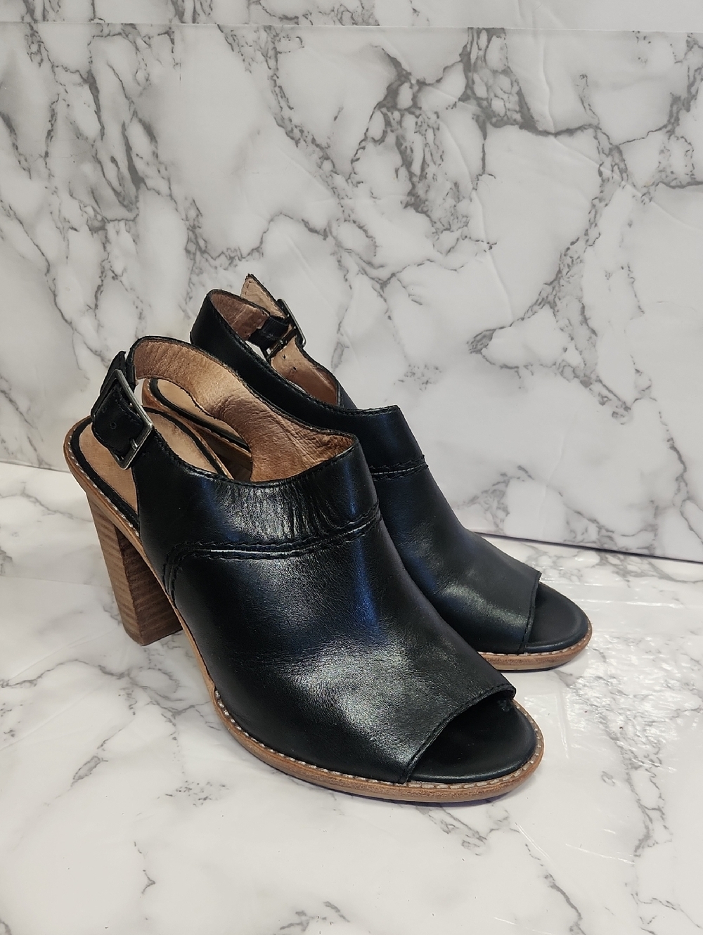 Madewell Black Leather Open-Toe Slingback Mules